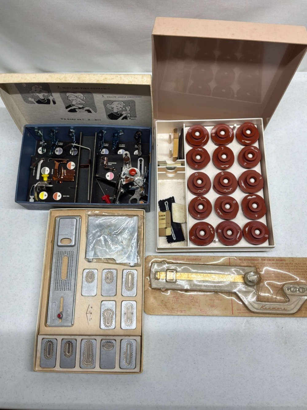 Kenmore Sears Lot of Sewing Machine Attachments With Button Hole Templates
